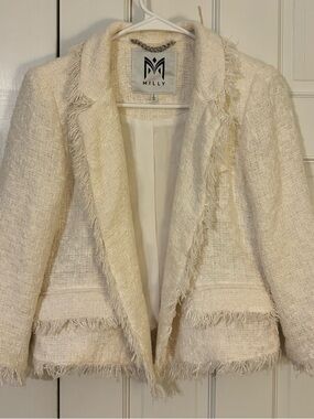 Milly Ivory Fringe Bouclé Blazer